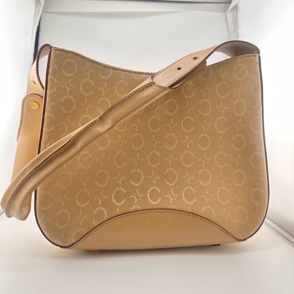 Celine vintage tan cream shoulder bag monogram